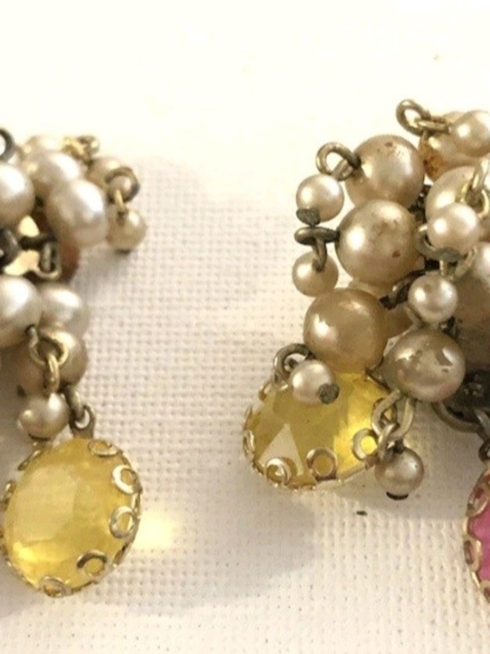 Faux Pearl & Bezelled Pastel Cluster Clip On Earrings